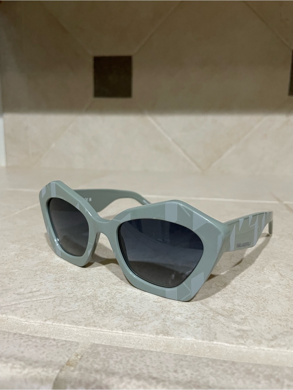 Karl Lagerfeld Women's Pale Sage Green Cat-Eye Sunglasses - Picture 2 of 5